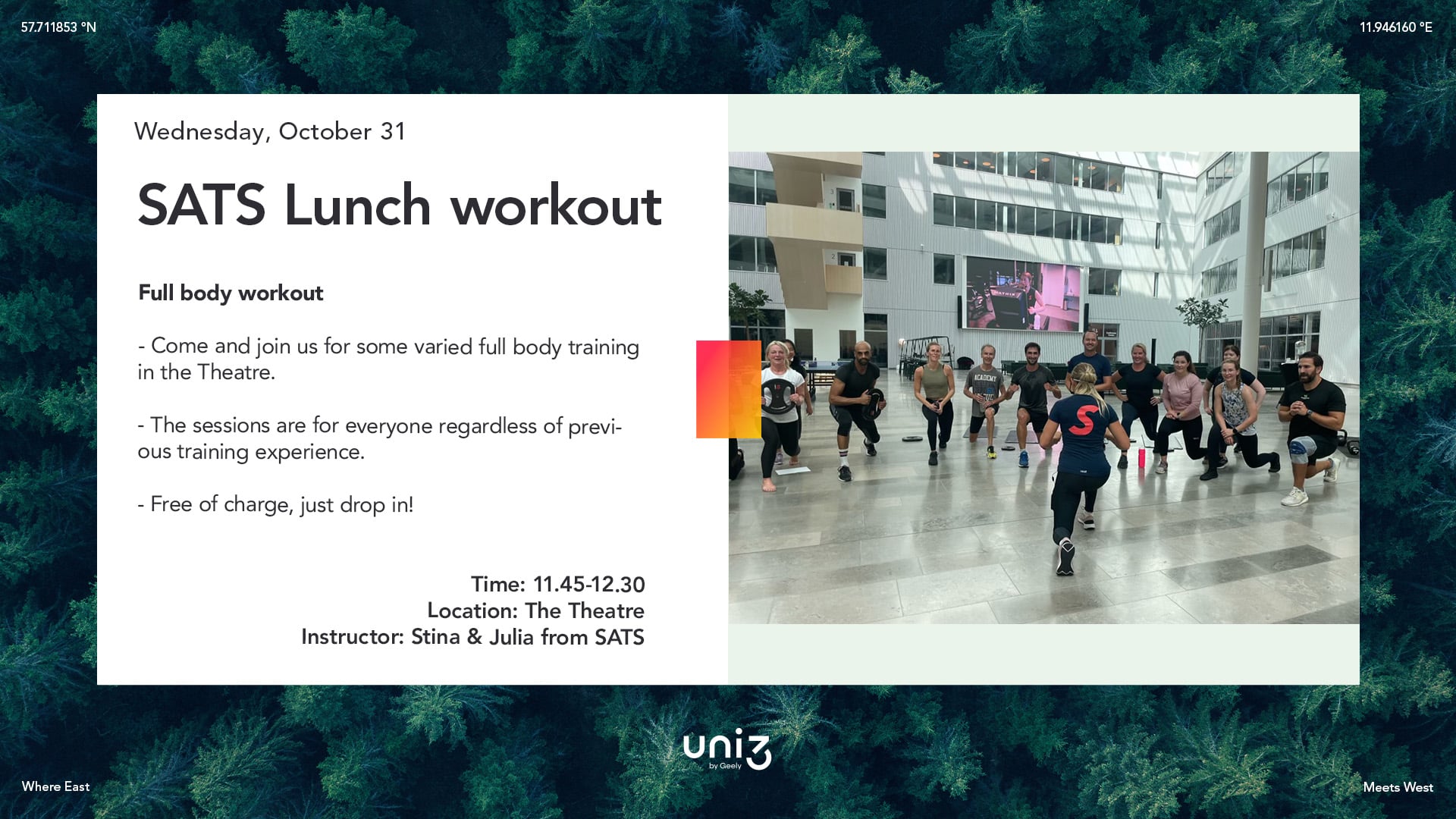 Sats lunch work-out at Uni3 by geely